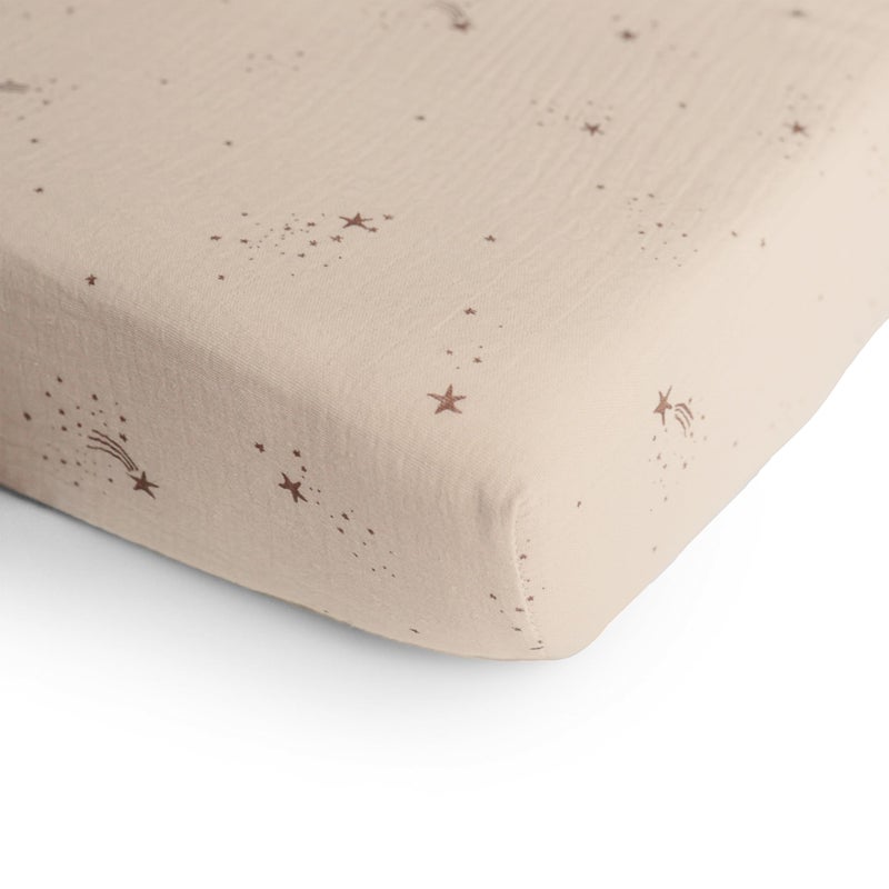 mushie Extra Soft Muslin Fitted Crib Sheet | 192 Thread Count | 28"x 52" (Falling Stars) - Image 2