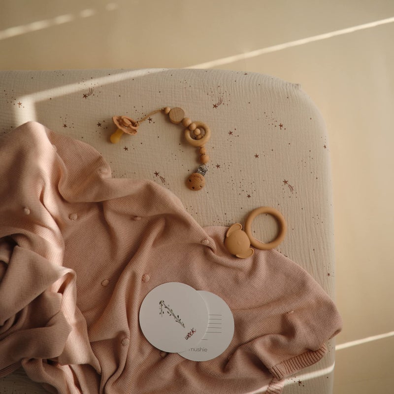 mushie Extra Soft Muslin Fitted Crib Sheet | 192 Thread Count | 28"x 52" (Falling Stars) - Image 5