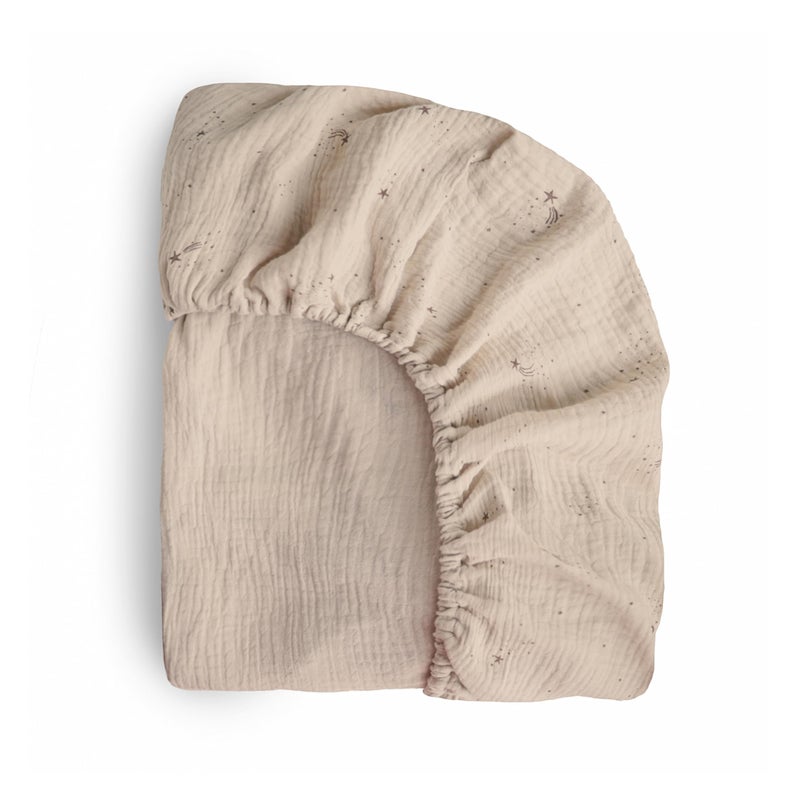mushie Extra Soft Muslin Fitted Crib Sheet | 192 Thread Count | 28"x 52" (Falling Stars) - Image 1