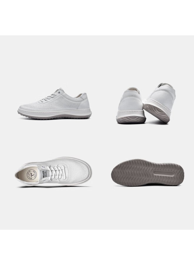 Mellen White Sneakers Breathable Leather Shoes Thin Casual Skateboard Shoes Men's Sports Casual Shoes Myb87333 White 39 - Image 3