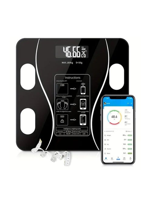 Body Fat Scale BT BMI Body Scales Smart Wireless Digital Weight Scale Body Composition Analyzer Weighing Scale (Balck)