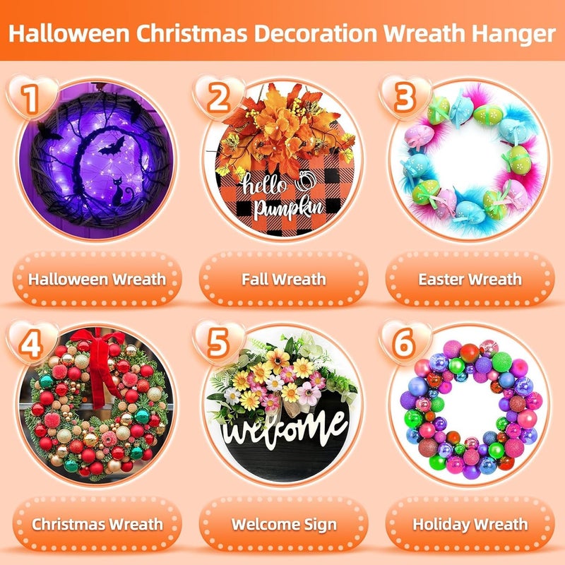Linwnil Big Wreath Hangers for Front Door,Large Clear Wreath-Door-Hanger-Easter-Christmas-Halloween-Decorations,60lb Over-The-Door-Hooks Glass Door,Adhesive Wall-Hooks for Hanging Wreath Home-Decor (10) - Image 5