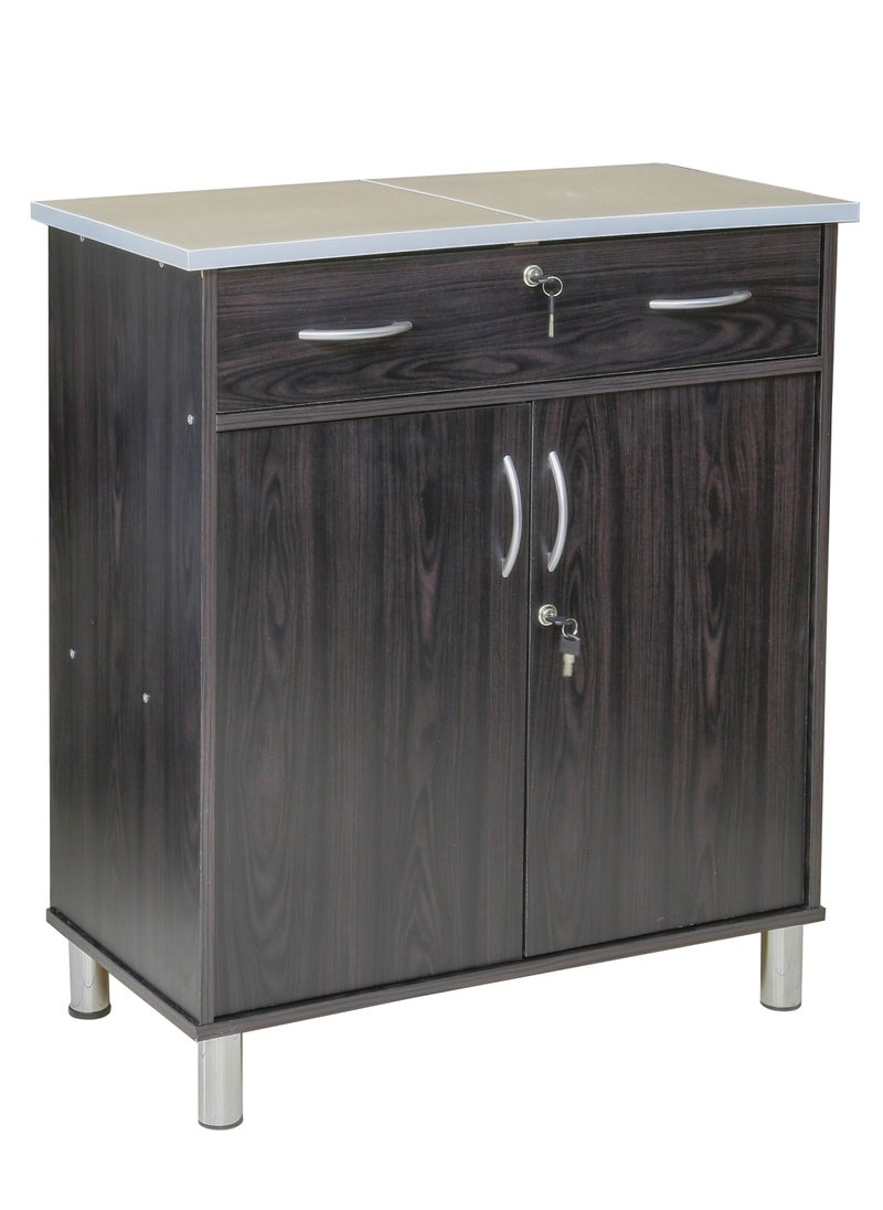 AFT Arfan Stylish 2-Door Kitchen Cabinet with Elegant (Ceramic top) Tile Top and Drawer  – Perfect for Storage & Display, Durable (Ceramic Top) Tile Top – Ideal for Home Organization, Space-Saving Design, Enhance Your Kitchen Décor. Versatile 2-Door Kitchen Cabinet with Sturdy Tile Top and drawer Stylish Storage Solution. (Dark brown)  - Image 2
