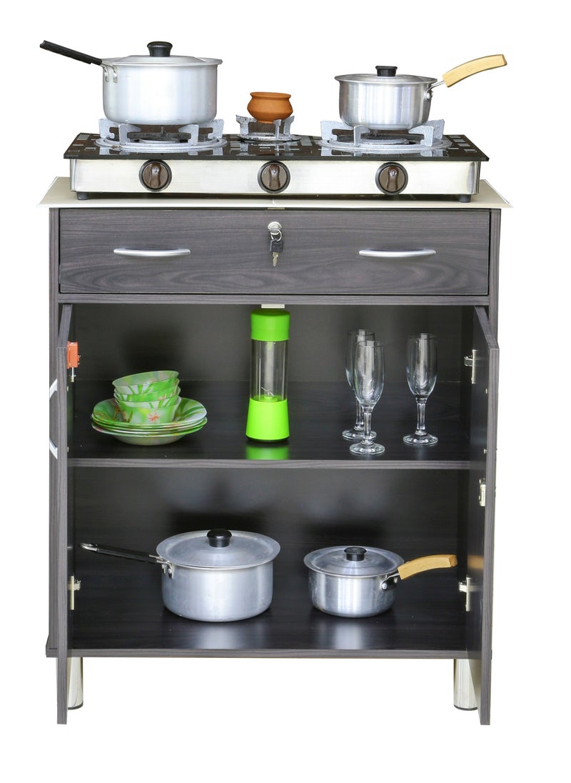 AFT Arfan Stylish 2-Door Kitchen Cabinet with Elegant (Ceramic top) Tile Top and Drawer  – Perfect for Storage & Display, Durable (Ceramic Top) Tile Top – Ideal for Home Organization, Space-Saving Design, Enhance Your Kitchen Décor. Versatile 2-Door Kitchen Cabinet with Sturdy Tile Top and drawer Stylish Storage Solution. (Dark brown)  - Image 5