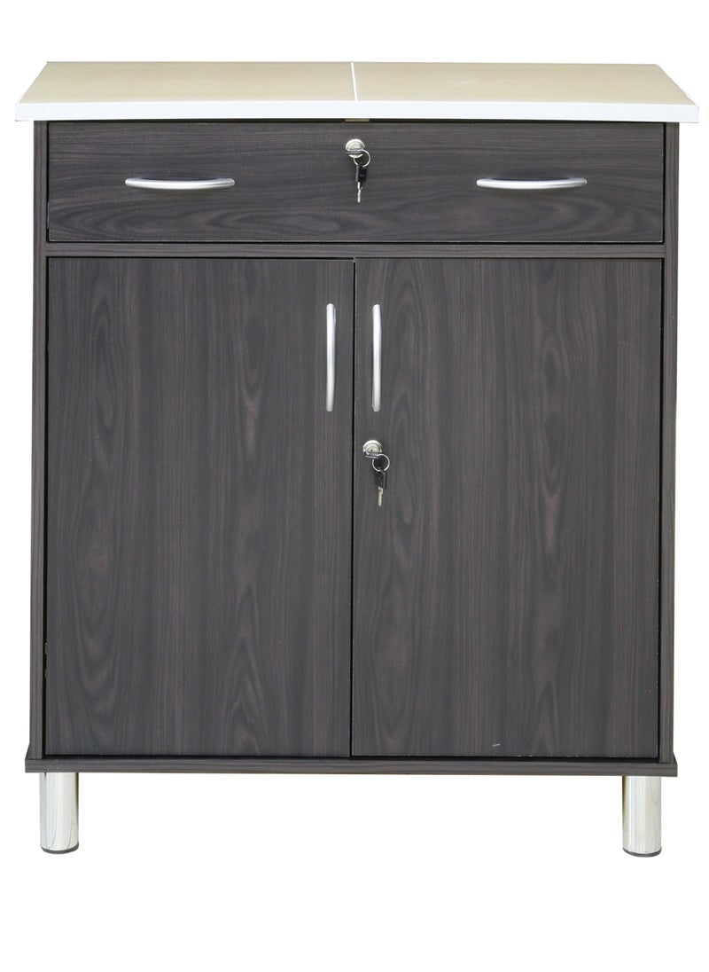 AFT Arfan Stylish 2-Door Kitchen Cabinet with Elegant (Ceramic top) Tile Top and Drawer  – Perfect for Storage & Display, Durable (Ceramic Top) Tile Top – Ideal for Home Organization, Space-Saving Design, Enhance Your Kitchen Décor. Versatile 2-Door Kitchen Cabinet with Sturdy Tile Top and drawer Stylish Storage Solution. (Dark brown)  - Image 4
