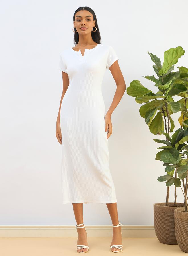 ساسافراس فستان ميدي ضيق بتفاصيل مُضلعة - Image 1