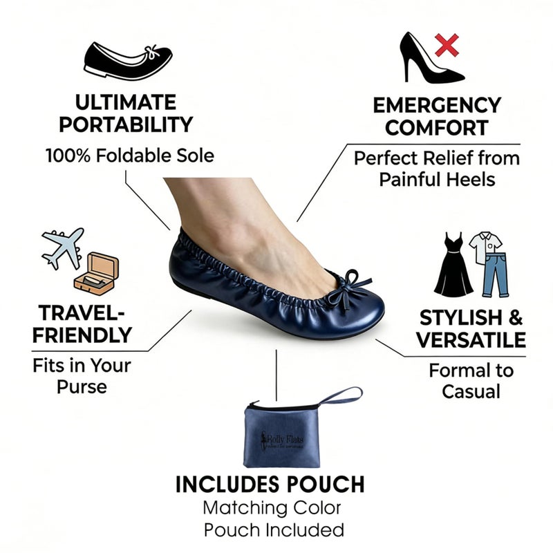 Rolly Flats Women's Foldable Ballet Flats â€“ Portable Flat Shoes for Travel and Wedding that Fit in Your Purse (M, Navy Blue) - Image 4