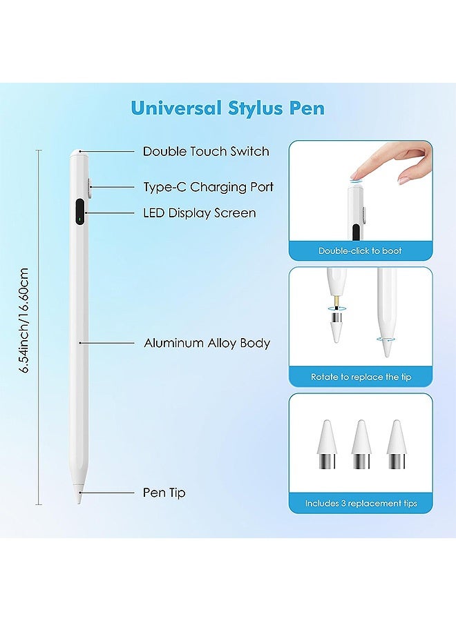 Blue zoo Stylus Pen for Touch Screen, LED Power Display Fast Charge Pen with 3 Replaceable Pen Tip, Universal Stylus Pen Compatible with iPad/iPhone/Samsung and Other iOS/Android Smartphone and Tablet Devices (White) - Image 2