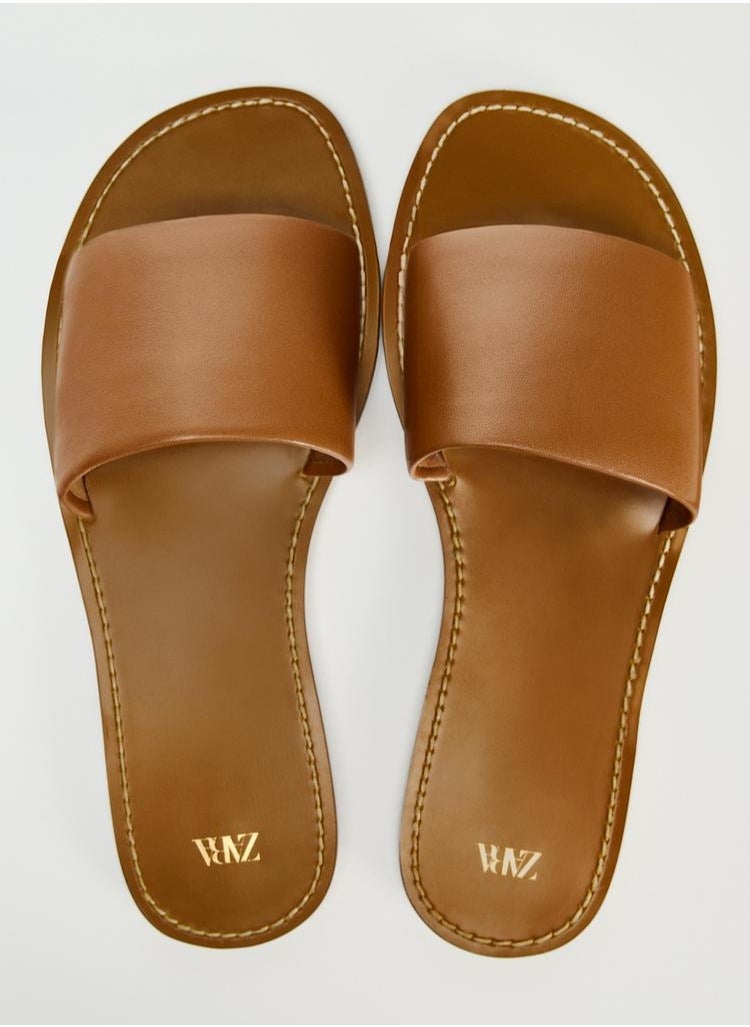 Zara Flat leather slider sandals  - Image 5