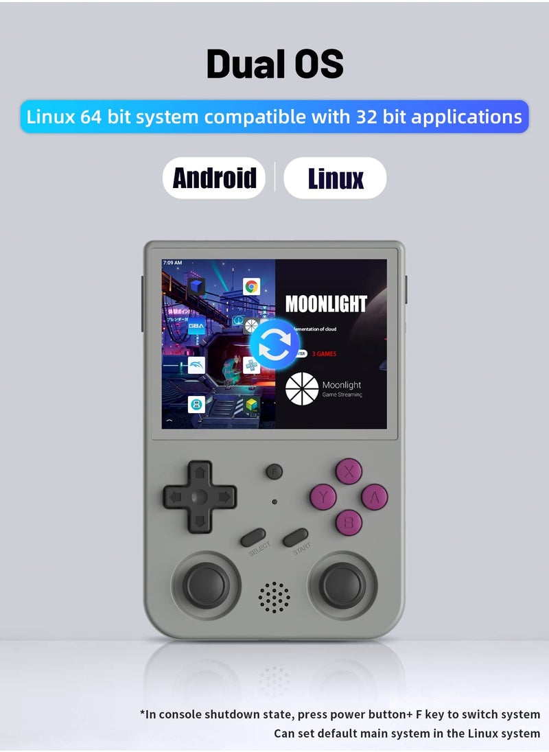 ANBERNIC  - لعبة RG353V Retro المحمولة مع نظام تشغيل مزدوج Android 11 وLinux، RG353V مع بطاقة TF 64G مثبتة مسبقًا 4452 لعبة تدعم 5G WiFi 4.2 Bluetooth (رمادي) - Image 1