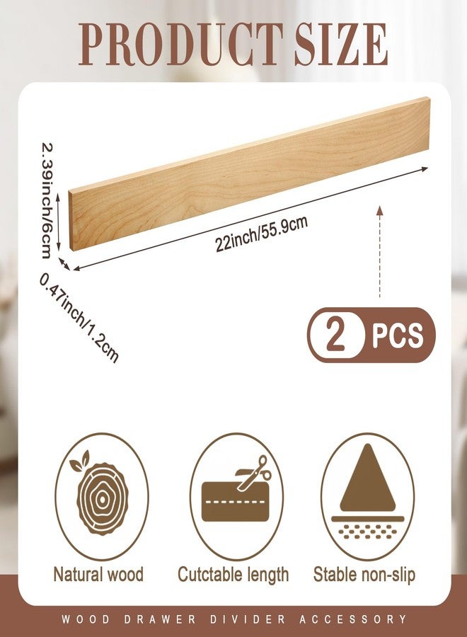 Leinuosen 2 Pack Maple Veneer Wood Drawer Divider Accessory 22 x 2.36 x 0.47 Inch Cuttable DIY Wood Divider for Drawer Organizers, Storing Cutlery, Knives and Tools - Image 2