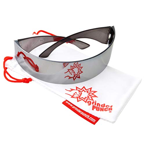 grinderPUNCH Silver Mirror Futuristic Shield Sunglasses Deal Glasses - Image 2
