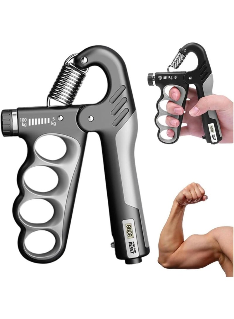 Adjustable hand grip exerciser with digital counter, forearm and finger strengthener, resistance from 5 kg to 100 kg - muscle rehabilitation and strengthening tool. - Image 1
