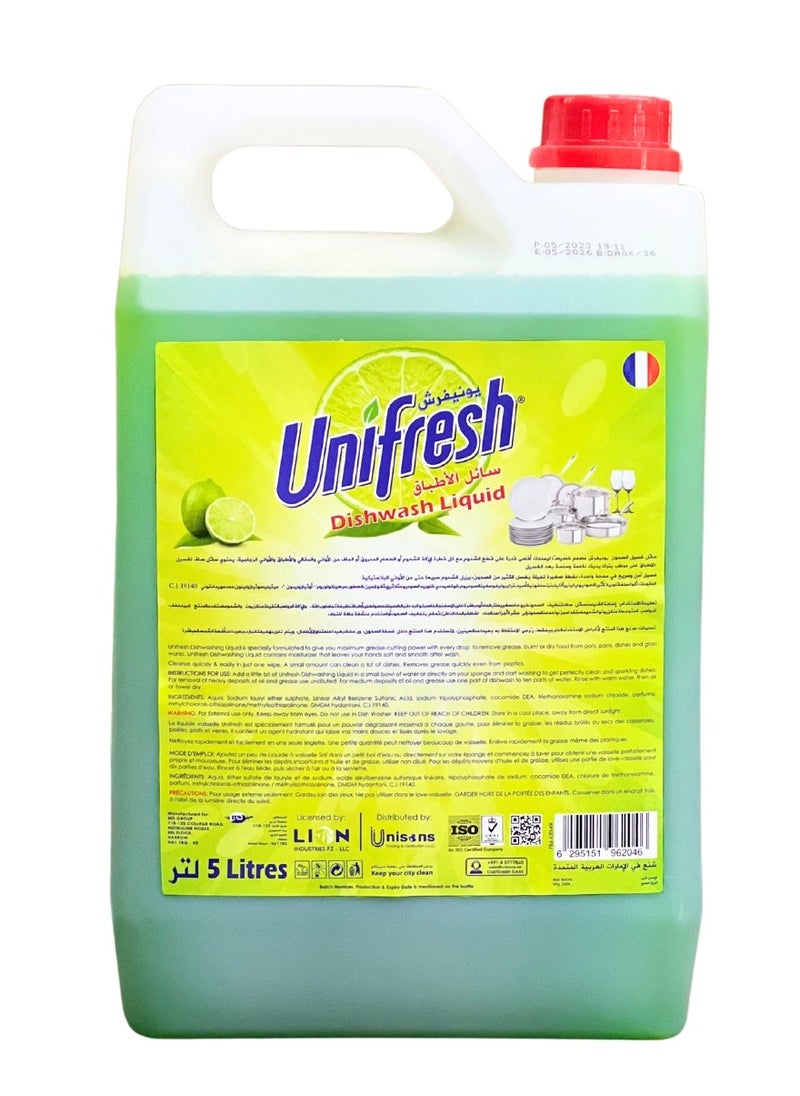 Unifresh Dishwashing Liquid Lime Green 5L – Powerful Grease Cutting, Refreshing Lime Scent, Antibacterial, Gentle on Hands, Ideal for Home & Kitchen Use  - Image 2