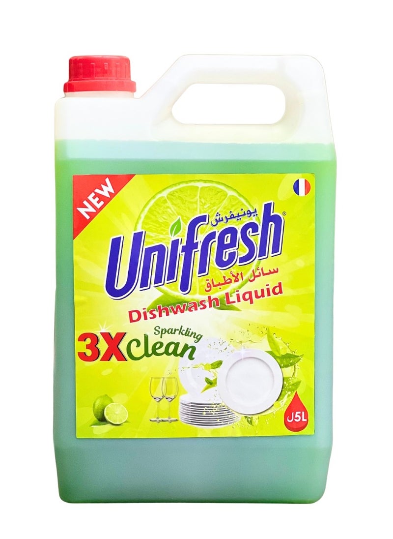 Unifresh Dishwashing Liquid Lime Green 5L – Powerful Grease Cutting, Refreshing Lime Scent, Antibacterial, Gentle on Hands, Ideal for Home & Kitchen Use  - Image 1