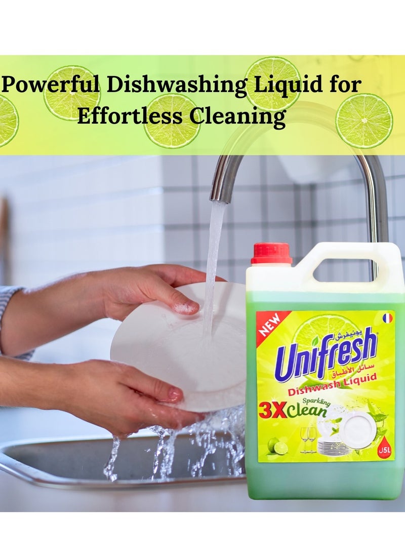 Unifresh Dishwashing Liquid Lime Green 5L – Powerful Grease Cutting, Refreshing Lime Scent, Antibacterial, Gentle on Hands, Ideal for Home & Kitchen Use  - Image 4