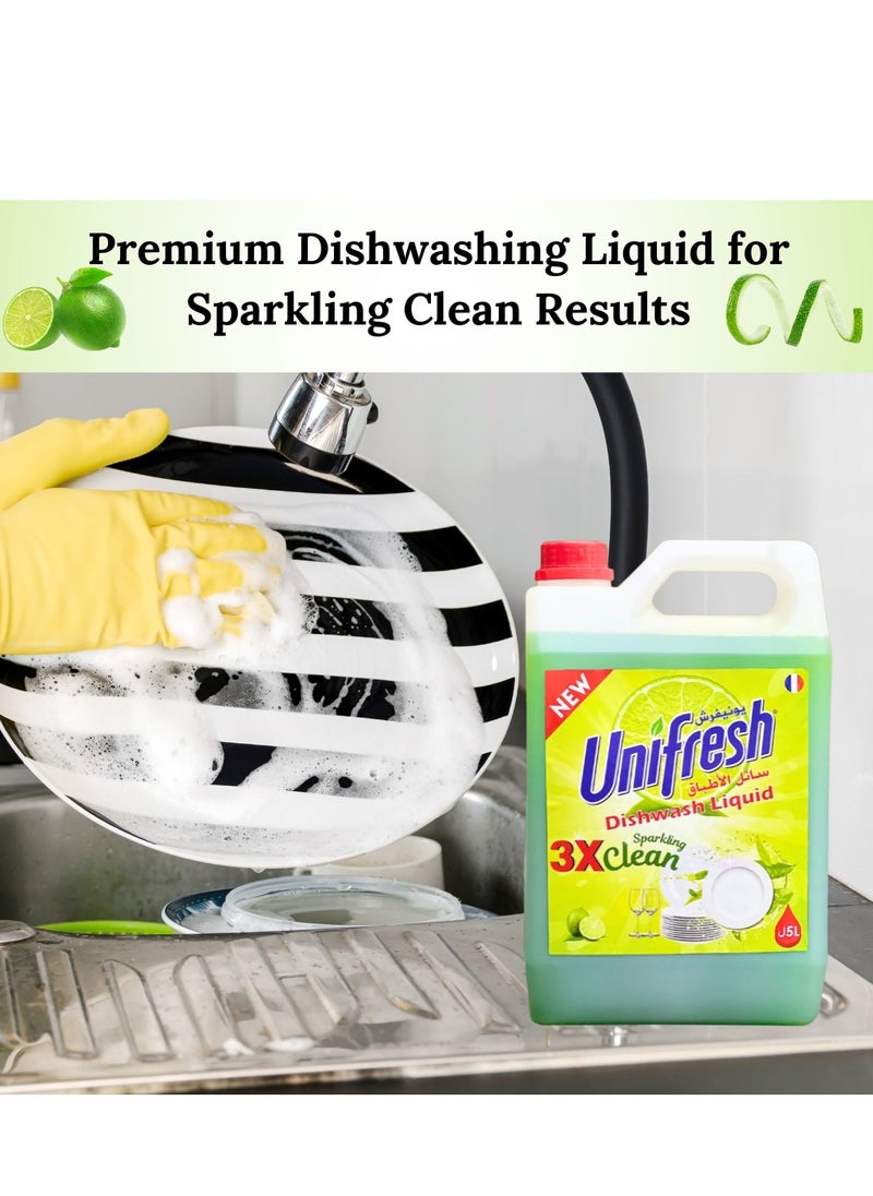 Unifresh Dishwashing Liquid Lime Green 5L – Powerful Grease Cutting, Refreshing Lime Scent, Antibacterial, Gentle on Hands, Ideal for Home & Kitchen Use  - Image 5