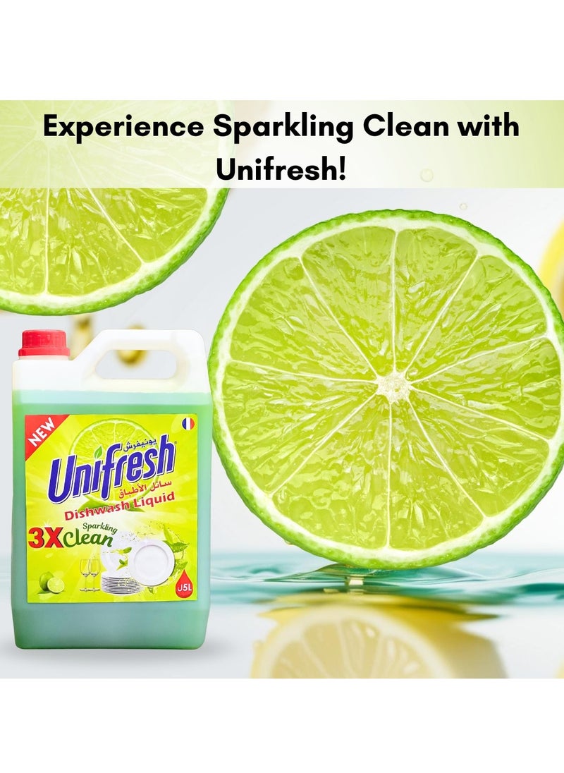 Unifresh Dishwashing Liquid Lime Green 5L – Powerful Grease Cutting, Refreshing Lime Scent, Antibacterial, Gentle on Hands, Ideal for Home & Kitchen Use  - Image 3