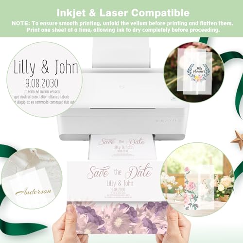 JAGERGREEN 50 Pack Vellum Jackets for 5x7 Invitations Pre-Folded, 115 GSM Translucent Printable Vellum Paper 5x7, Vellum Wraps for Wedding Invitations sleeves, Birthday Greeting Cards, DIY Crafts - Image 5
