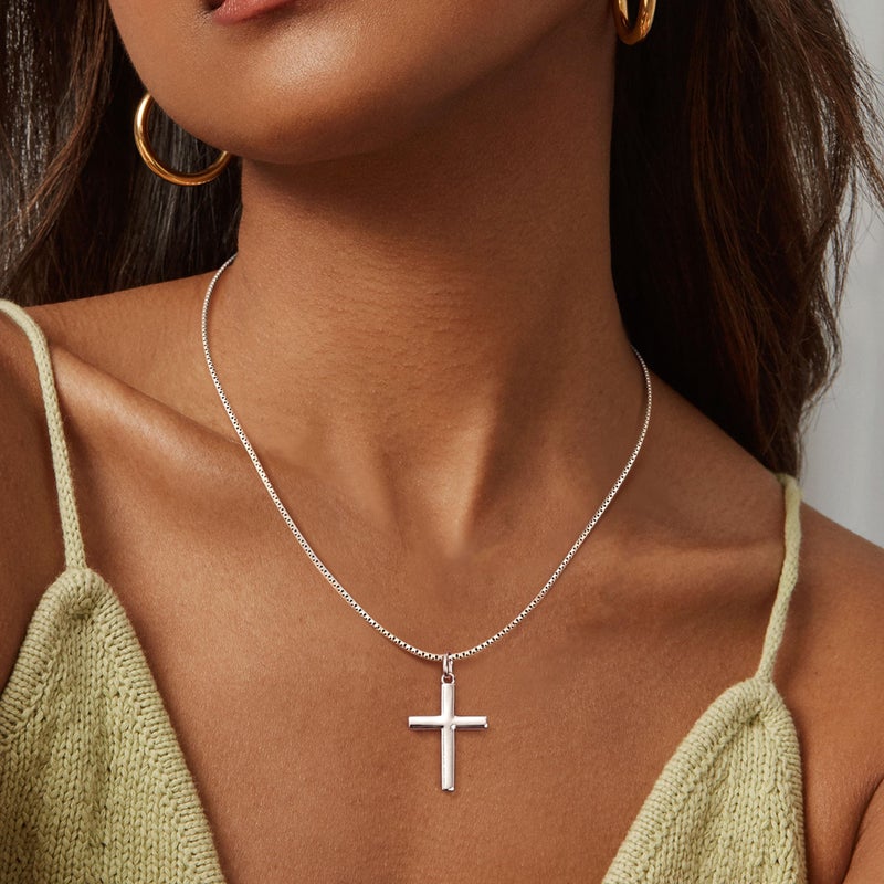 ORAZIO Cross Necklaces for Women 925 Sterling Silver Cross Necklace Tiny CZ Cross Necklace Simple Box Chain Cross Pendant Choker Necklaces-SP - Image 4