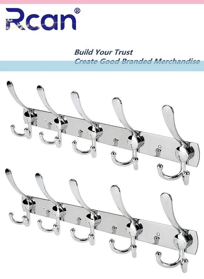 Rcan 2 Pack Stainless Steel Wall Hanger With 5 Hooks Coat Hooks for Hanging Wall Mounted Wall Hooks Rack for Bathroom Bedroom Wall Coat Hanger for Clothes Hat Jacket Clothing  - Image 1
