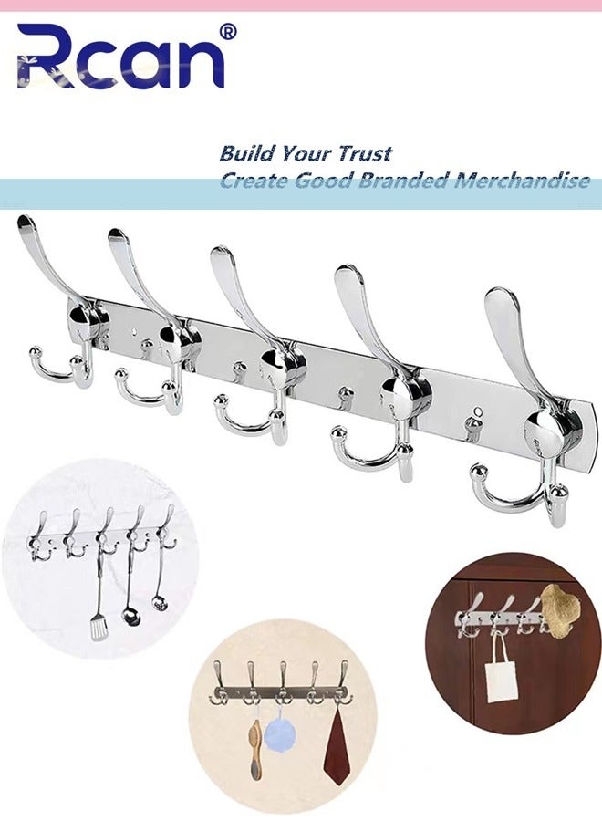 Rcan 2 Pack Stainless Steel Wall Hanger With 5 Hooks Coat Hooks for Hanging Wall Mounted Wall Hooks Rack for Bathroom Bedroom Wall Coat Hanger for Clothes Hat Jacket Clothing  - Image 3