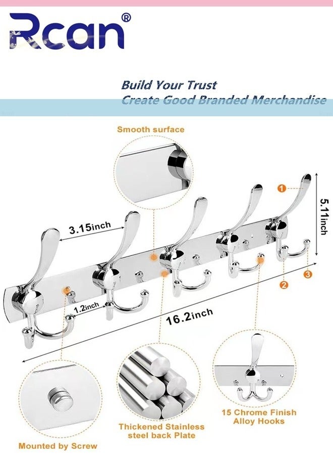 Rcan 2 Pack Stainless Steel Wall Hanger With 5 Hooks Coat Hooks for Hanging Wall Mounted Wall Hooks Rack for Bathroom Bedroom Wall Coat Hanger for Clothes Hat Jacket Clothing  - Image 4