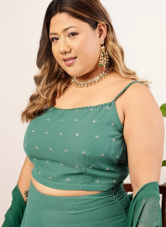 Indo Street Teal Green Embellished Top & Palazzo Set for Women