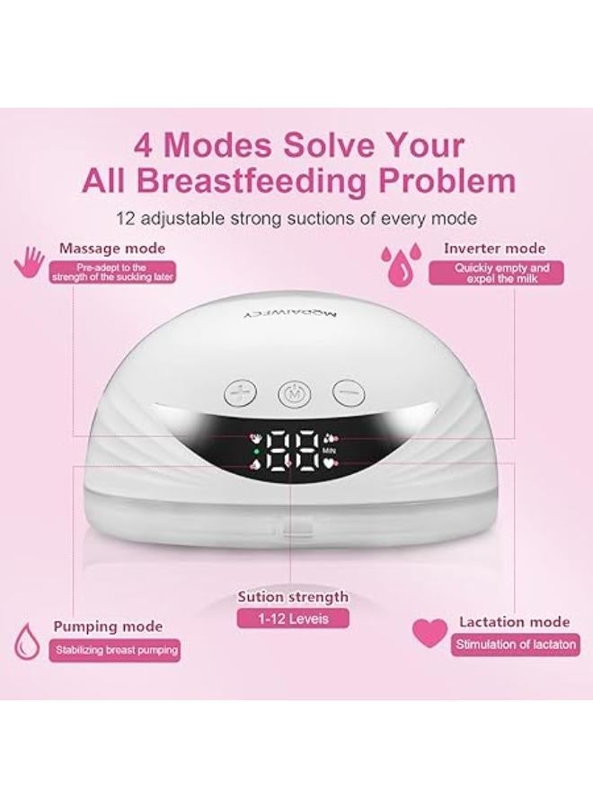 MQDAIWFCY Breast Pump Hands Free,Double Wearable Breast Pump for Breastfeeding Double-Sealed Flange with 4 Modes & 12 Levels,MY-375 Electric Breast Pump Portable Large Capacity-24MM,1 Pack,White - Image 4
