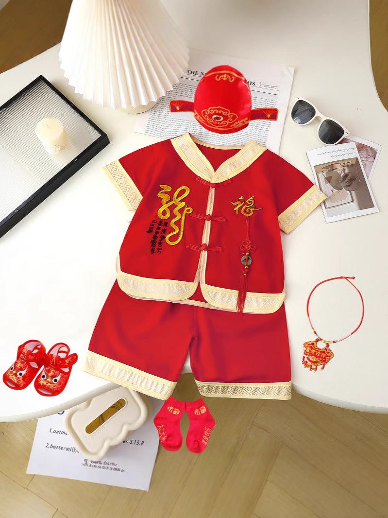 One-Year-Old Clothing Female Treasure Catches Zhou Baby 1.2.3-Year-Old Clothes Boys And Children Summer Tang Dress Birthday Summer Wear - Image 2