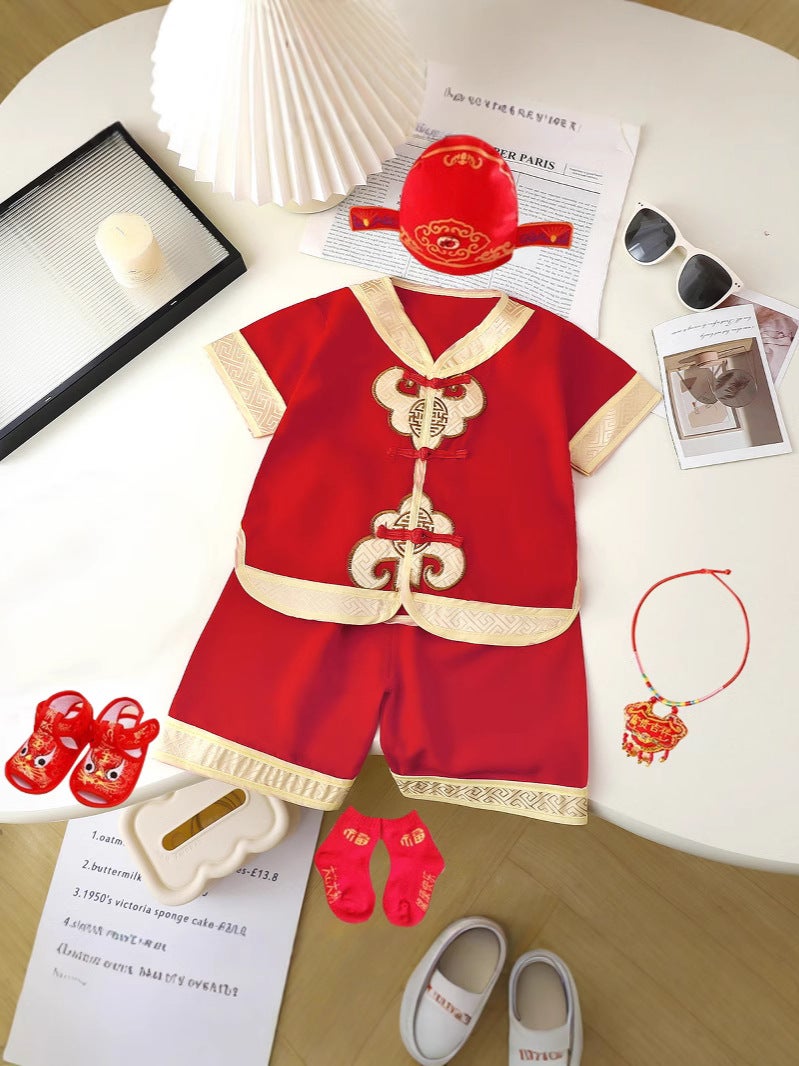 One-Year-Old Clothing Female Treasure Catches Zhou Baby 1.2.3-Year-Old Clothes Boys And Children Summer Tang Dress Birthday Summer Wear - Image 3