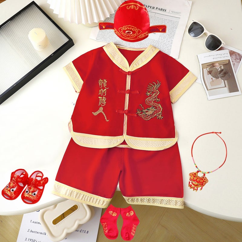 One-Year-Old Clothing Female Treasure Catches Zhou Baby 1.2.3-Year-Old Clothes Boys And Children Summer Tang Dress Birthday Summer Wear - Image 1