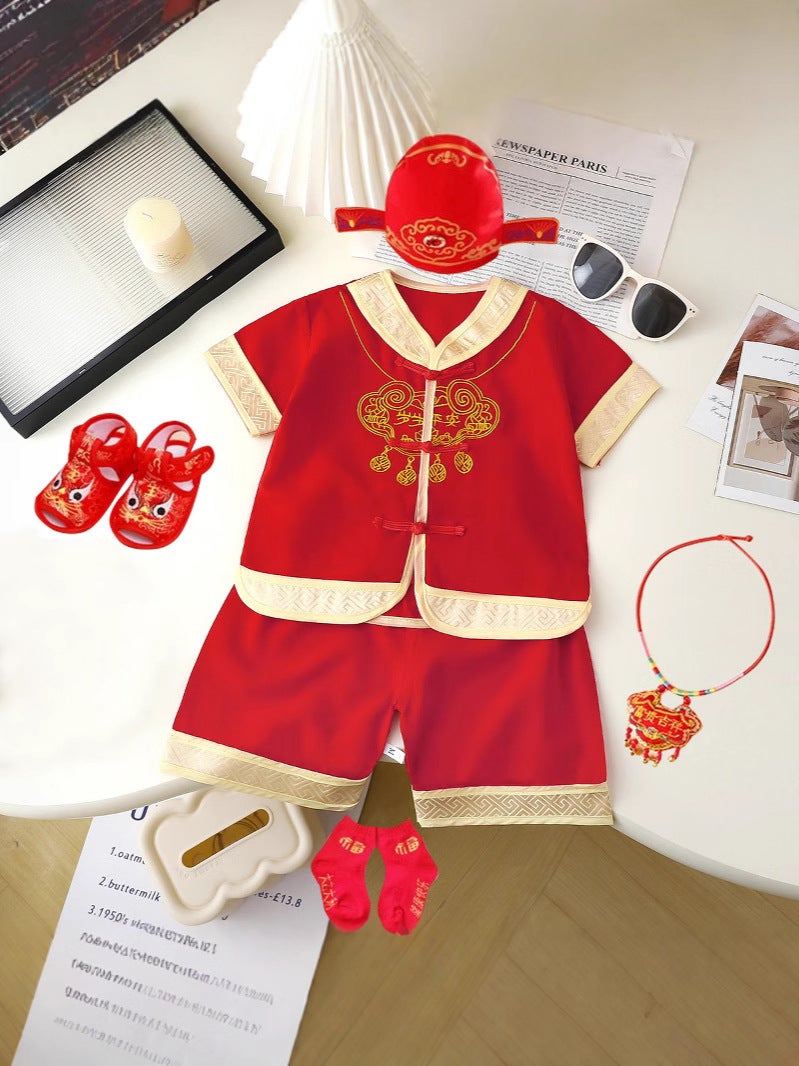 One-Year-Old Clothing Female Treasure Catches Zhou Baby 1.2.3-Year-Old Clothes Boys And Children Summer Tang Dress Birthday Summer Wear - Image 4