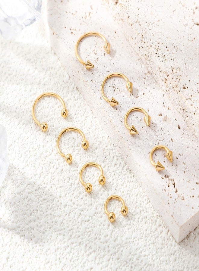 Yolev 8 PCS Gold Septum Ring 16G Septum Jewelry Stainless Steel Horseshoe Earring Nose Lip Rings for Women Small Septum Piercing Clicker Body Jewelry for Men 6/8/10/12mm - Image 4