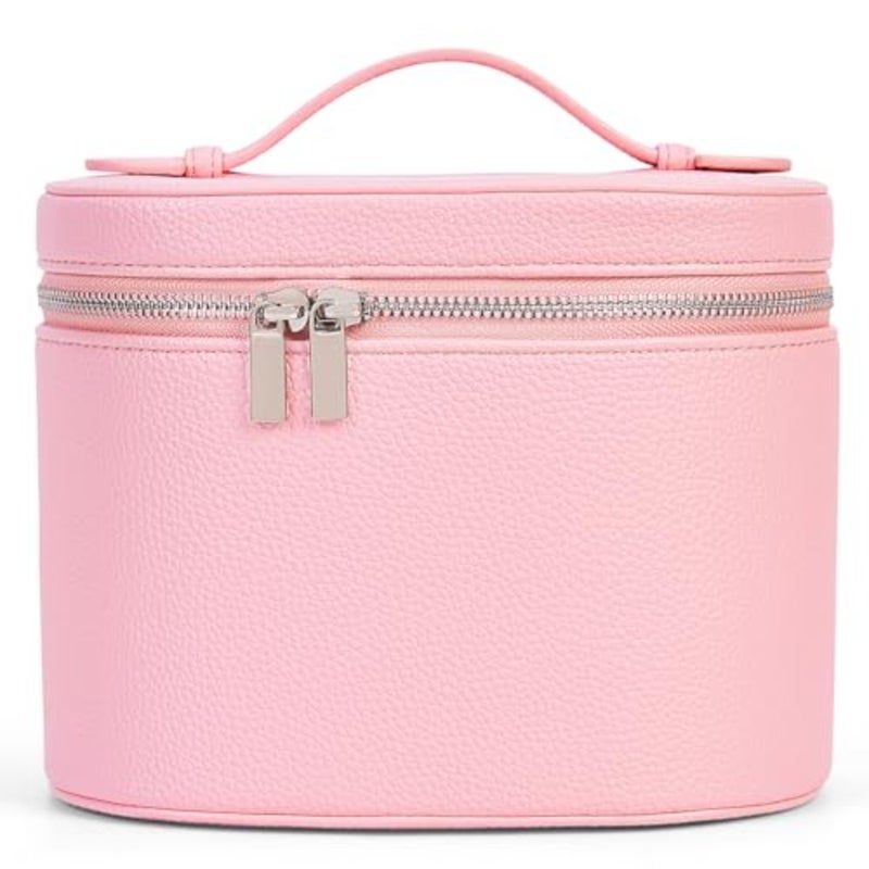 Travel makeup bag vanity case with removable divider, durable nylon material, black color, water-resistant and spacious interior for cosmetics organization - Image 1