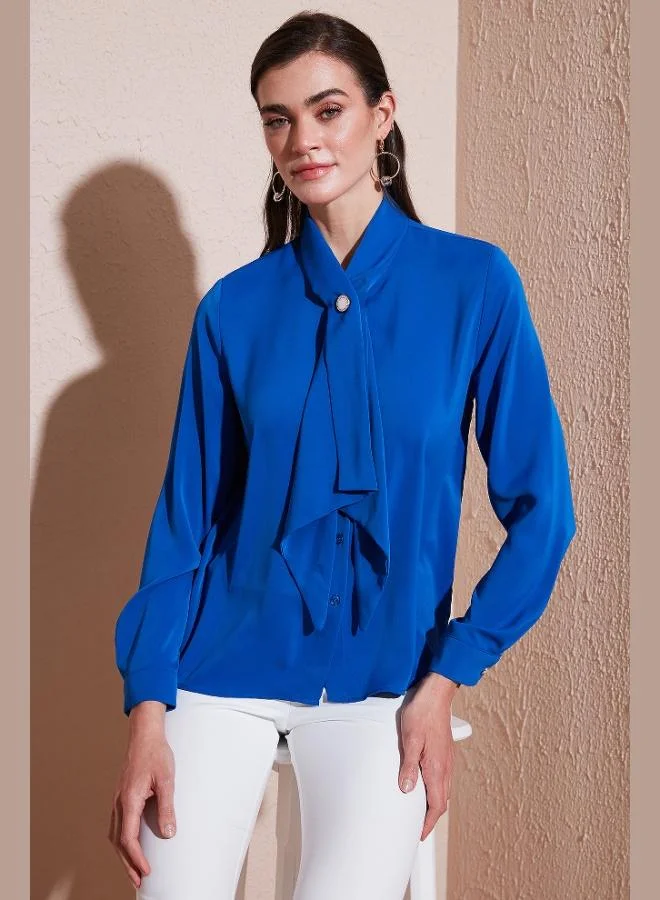 Lela Lela Standard Fit Embellished Buttoned Scarf Collar Long Sleeve Shirt Women's SHIRT 611GO00333