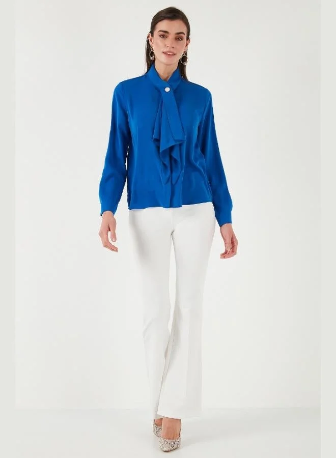 ليلا قميص نسائي بأزرار وياقة مزينة بأكمام طويلة