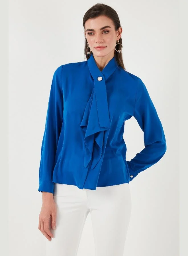 ليلا قميص نسائي بأزرار وياقة مزينة بأكمام طويلة