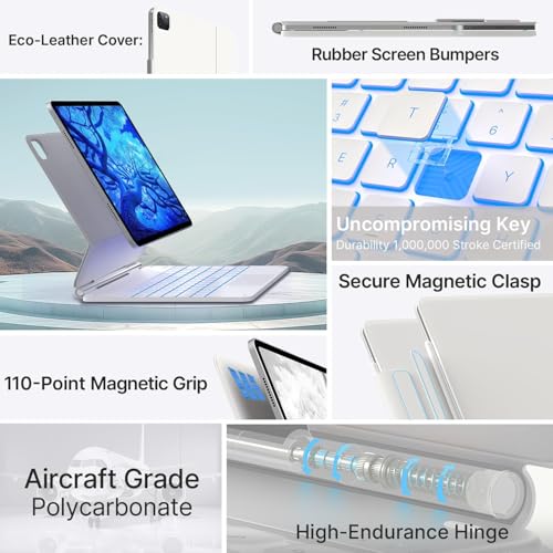 typecase Edge for iPad Air 13 (M4/M3/M2, 2026/2025/2024) & Pro 12.9 (6th/5th/4th/3rd) with 11-Color Backlit, Precision Trackpad, Magic Floating Keyboard (NOT FIT to Pro 13 (M5/M4) -White'26 - Image 4