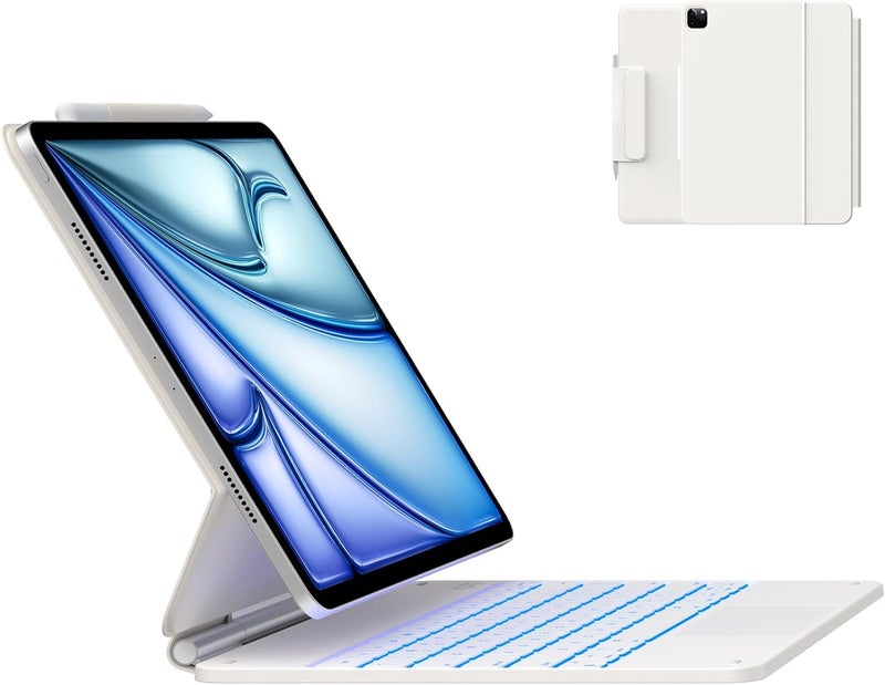 typecase Edge for iPad Air 13 (M4/M3/M2, 2026/2025/2024) & Pro 12.9 (6th/5th/4th/3rd) with 11-Color Backlit, Precision Trackpad, Magic Floating Keyboard (NOT FIT to Pro 13 (M5/M4) -White'26 - Image 1