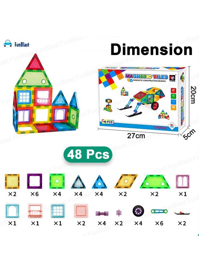فنبلاست مجموعة مكعبات البناء المغناطيسية السحرية من FunBlast Mag للأطفال - لعبة ألغاز تعليمية للأطفال - (متعددة الألوان؛ 48 قطعة) - Image 2