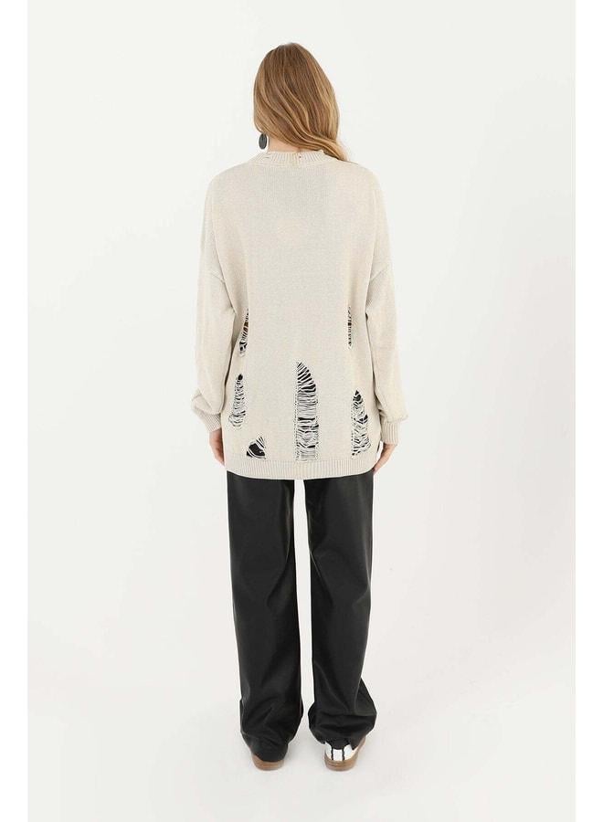 Soul Women's Torn Knit Tunic - 32034TUN - BEIGE. - Image 3