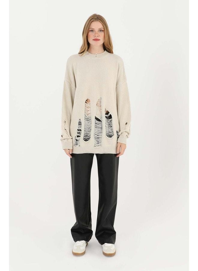 Soul Women's Torn Knit Tunic - 32034TUN - BEIGE. - Image 1