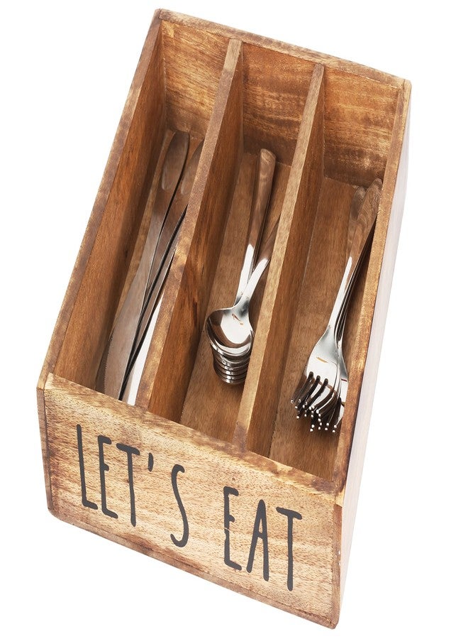 TrendBell Wooden Kitchen Drawer Organizer Fir Wood Cutlery Silverware Tray Organizer with 3 Compartments, Decorative Utensil Holder for Flatware, Knives, Forks, Spoons - Image 1
