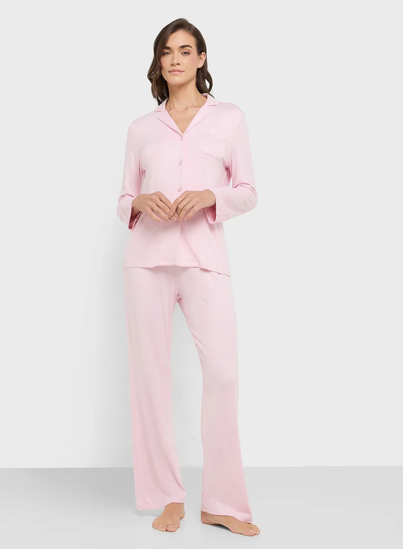 ايلا Button Down Top & Pant Pyjama Set