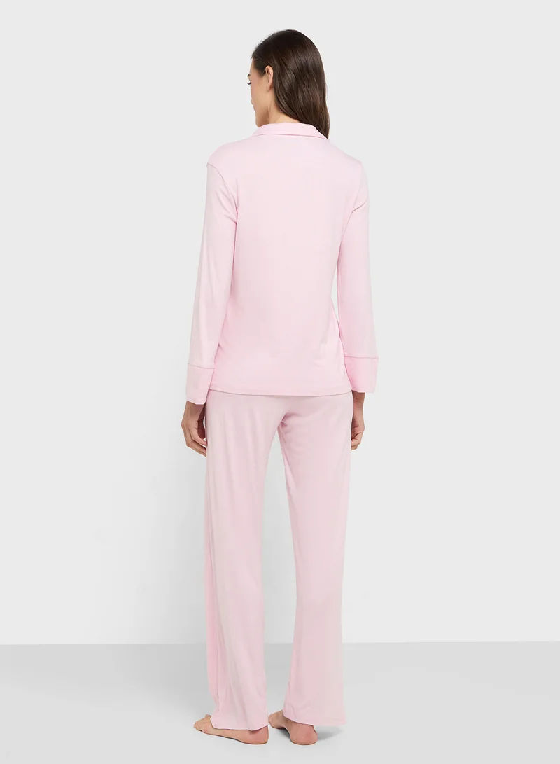 ايلا Button Down Top & Pant Pyjama Set