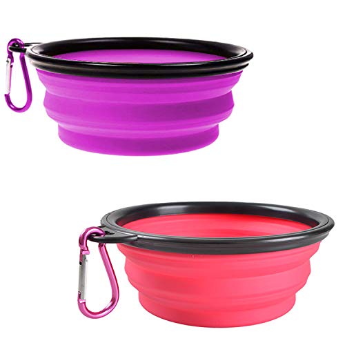 AYECEHI Portable Silicone Collapsible Pet Cat Bowls,[2 Pack] Foldable Expandable Water Feeding Travel Bowl Cup Dish for Pet Dogs and Cats - with 2 Pack Carabiners - Image 1