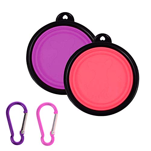 AYECEHI Portable Silicone Collapsible Pet Cat Bowls,[2 Pack] Foldable Expandable Water Feeding Travel Bowl Cup Dish for Pet Dogs and Cats - with 2 Pack Carabiners - Image 2