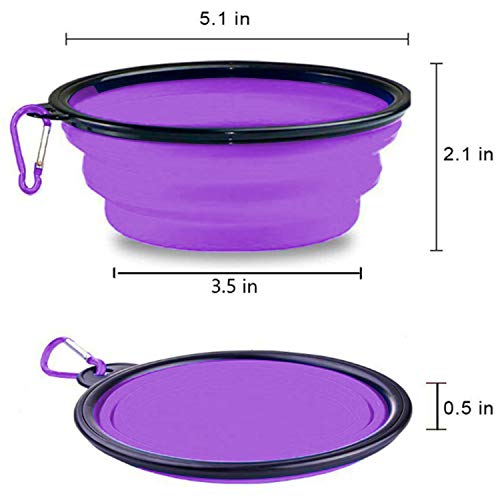 AYECEHI Portable Silicone Collapsible Pet Cat Bowls,[2 Pack] Foldable Expandable Water Feeding Travel Bowl Cup Dish for Pet Dogs and Cats - with 2 Pack Carabiners - Image 3