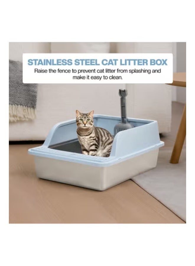 NNC PETS Stainless steel cat litter box for Indoor/Outdoor use, Durable Semi-enclosed cat toilet with High fence, Litter scoop, Non-stick, Grid design, and Detachable design, Easy to clean, 50 cm (Blue) - Image 5